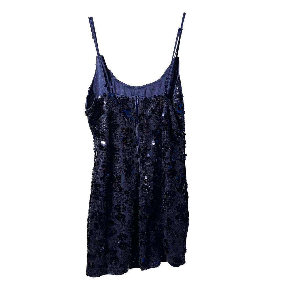 SHEIN Navy Blue Sequin Floral Mini Dress Size L Adjustable Straps Party Bodycon